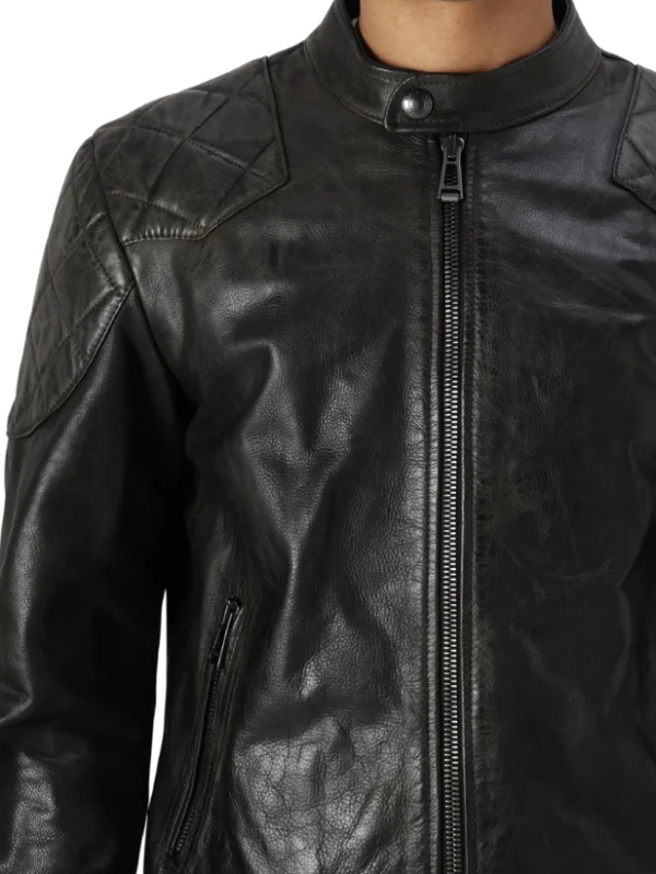 David Quilted Black Leather Jacket