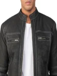 Men's Black Biker Distressed Leather Jacket