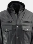 Mens Black Hooded Leather Jacket