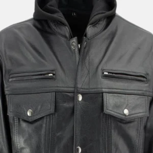 Black Leather Hooded Jacket