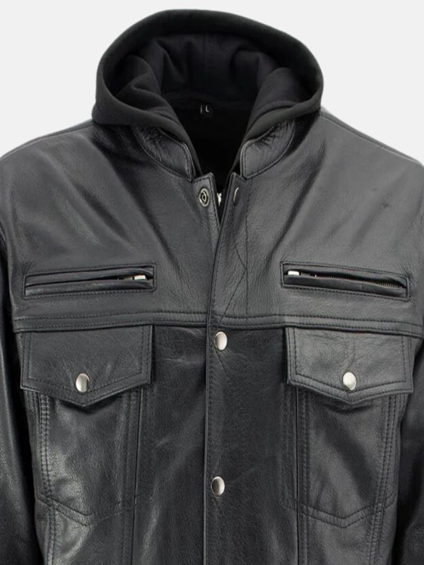 Mens Black Hooded Leather Jacket