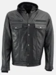 Mens Black Hooded Leather Jacket