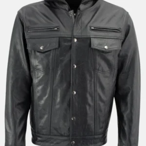 Mens Black Hooded Leather Jacket