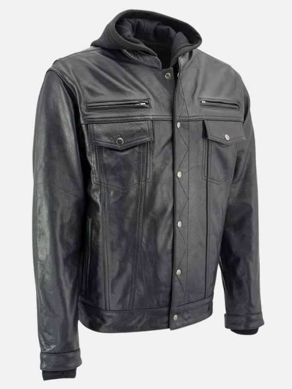 Mens Black Hooded Leather Jacket