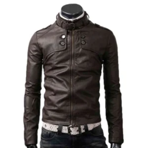 Button Pocket Slim Dark Brown Jacket Front