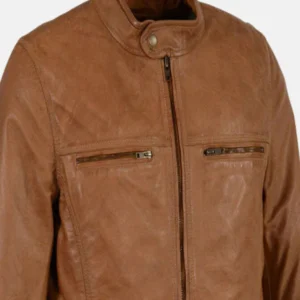 Cafe Racer Brown Leather Biker Jacket