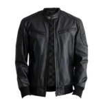 Casual Black Leather Bomber Jacket