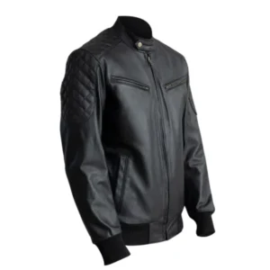 Casual Black Leather Jacket Side