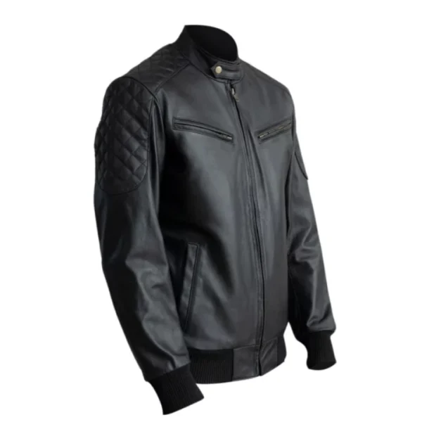 Casual Black Leather Bomber Jacket