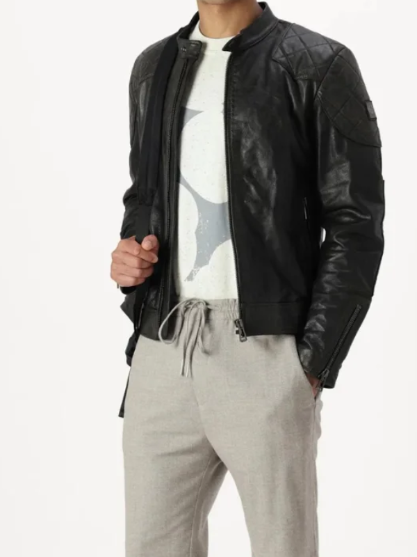 David Quilted Black Leather Jacket