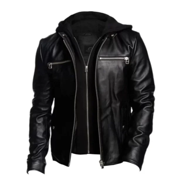 Men Black Detachable Hooded Jacket