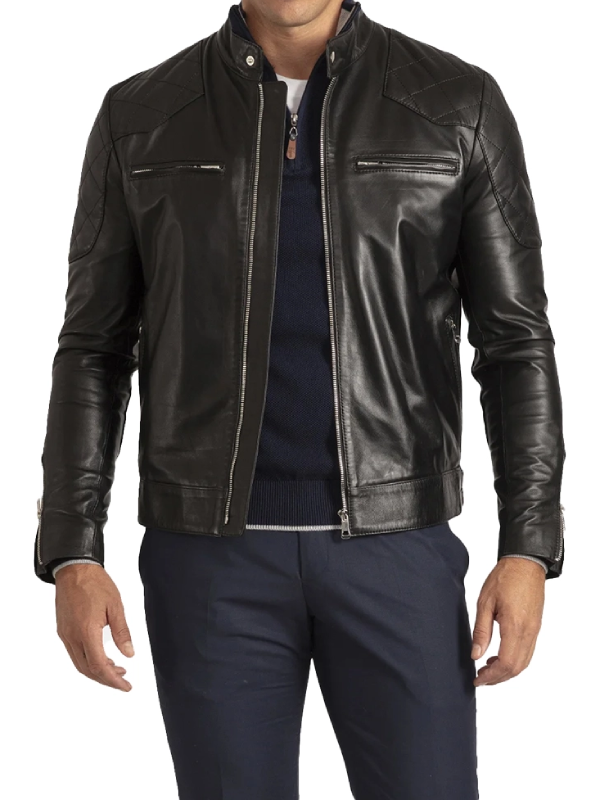 Men's Black Leather Biker Jacket