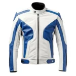 Lambskin White and Blue Biker Jacket