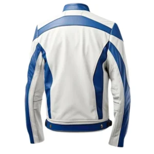 Lambskin White and Blue Biker Jacket Back