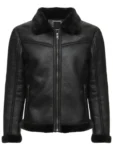 Men's Black Lightly Padded Shearling Leather Jacket