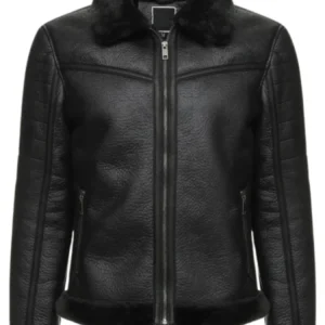 Men's Black Lightly Padded Shearling Leather Jacket