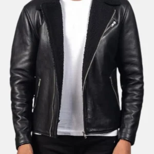 Men Aviator Leather Black Biker Jacket