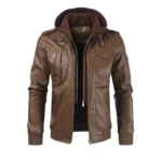 Men Brown Hooded Rider Leather Jacket