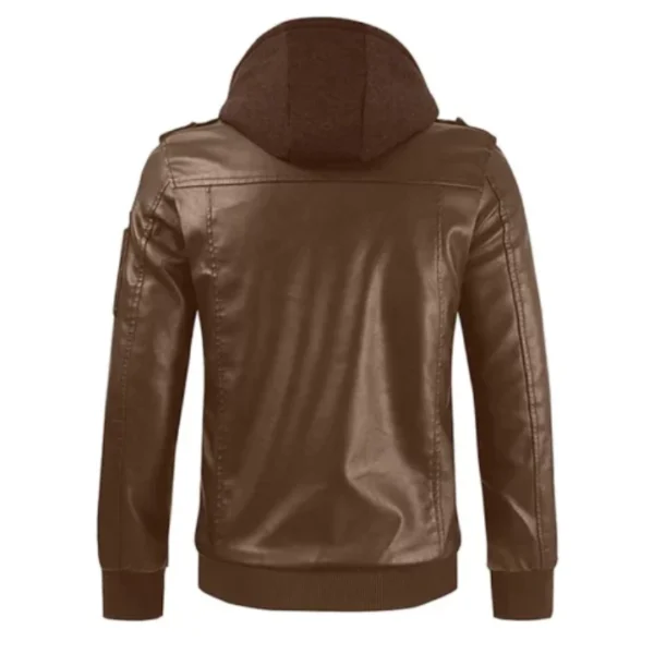 Men Brown Hooded Rider Leather Jacket