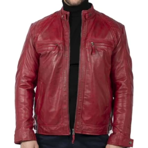 Men Distressed Maroon Leather Jacket