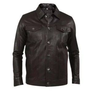 Men Genuine Leather Black Jacket