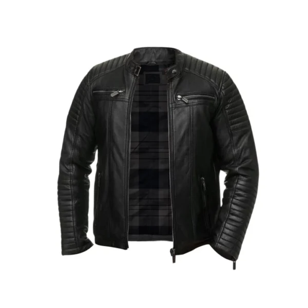 Men Quilted Biker Black Jacket