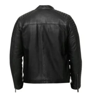 Men Quilted Biker Black Jacket Back