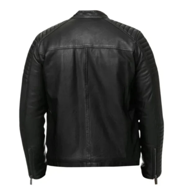 Men Quilted Biker Black Jacket