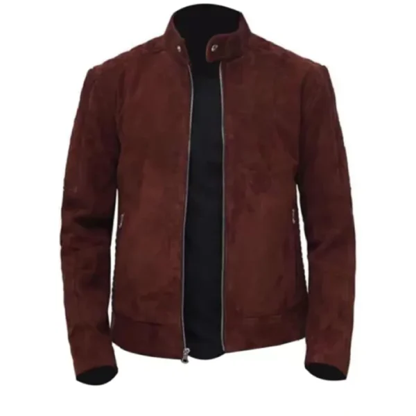 Men Suede Leather Quilted Jacket