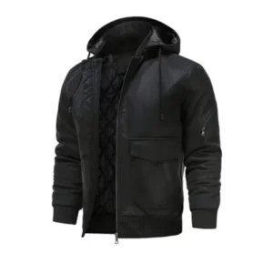 Men's Black Bomber Hooded Jacket