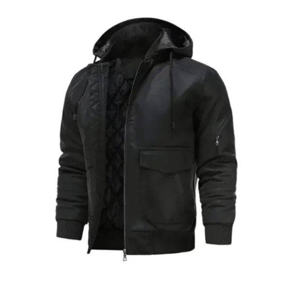 Men's Black Bomber Hooded Jacket