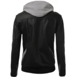 Mens Black Leather Hooded Jacket