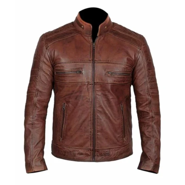 Men Brown Distressed Biker Jacket