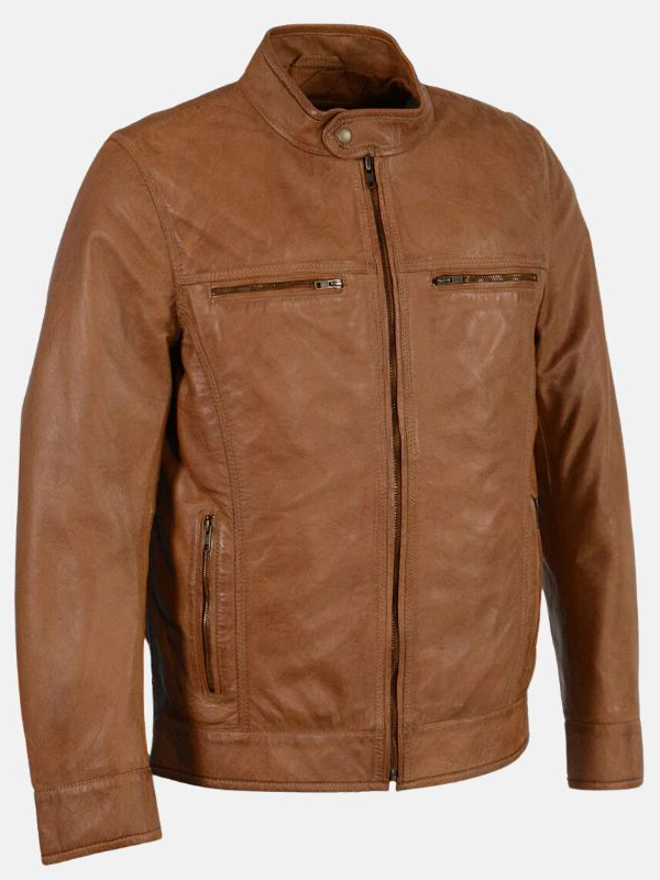 Men’s Cafe Racer Brown Leather Biker Jacket