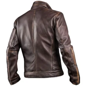 Mens Cowhide Cafe Racer Biker Leather Jacket Back