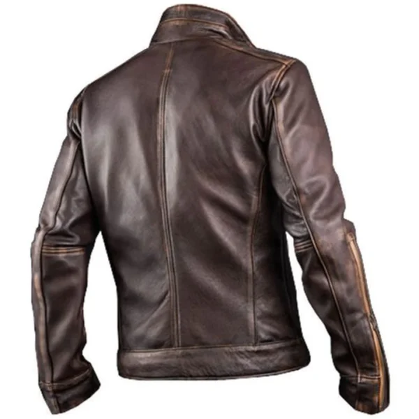 Mens Cowhide Cafe Racer Biker Leather Jacket