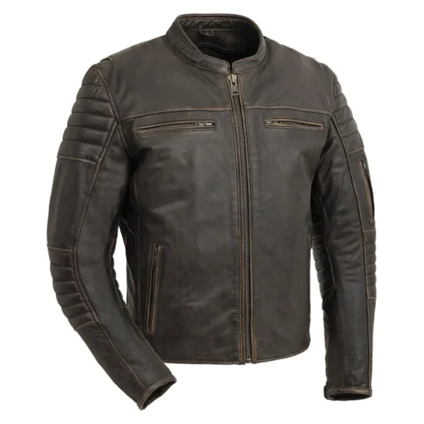 Mens Distressed Brown Cafe Racer Jacket