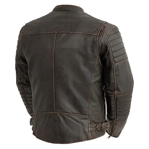 Mens Distressed Brown Cafe Racer Jacket