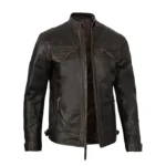 Mens Quilted Brown Leather Jacket