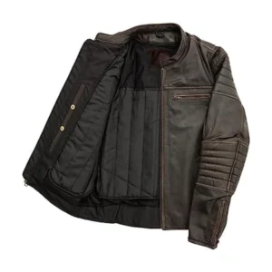 Mens Distressed Brown Racer Jacket