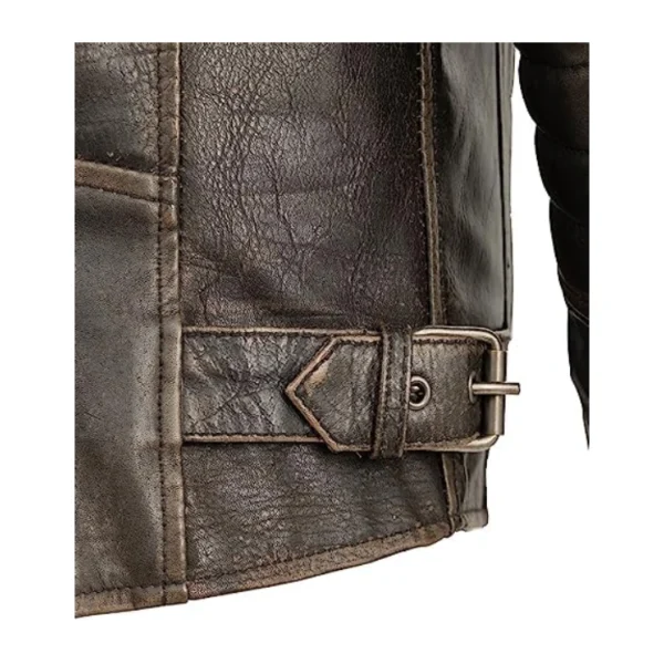 Mens Distressed Brown Cafe Racer Jacket