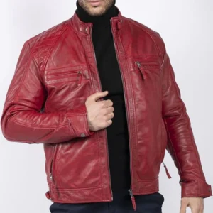 Mens Distressed Maroon Leather Jacket