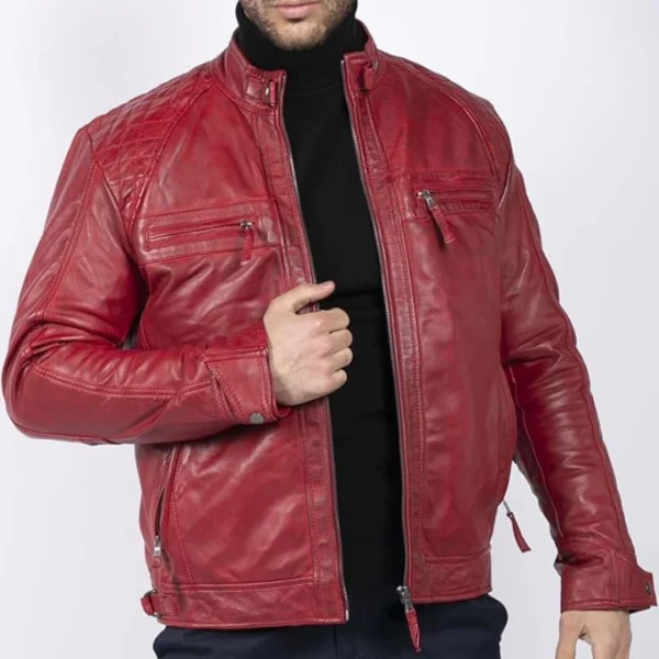 Men Distressed Maroon Leather Jacket