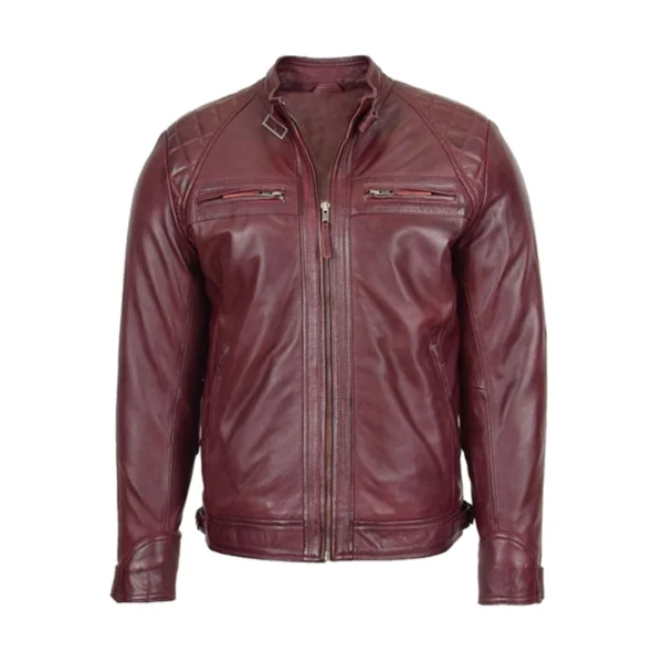 Mens Maroon Lambskin Leather Jacket