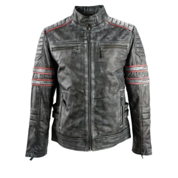 Mens Motorcycle Retro Biker Leather Jacket