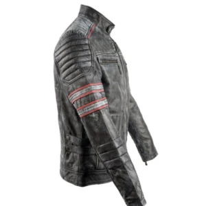 Mens Motorcycle Retro Biker Leather Jacket Side