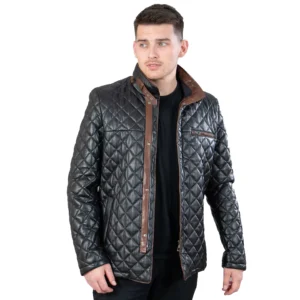 Mens Padded Black Leather Jacket