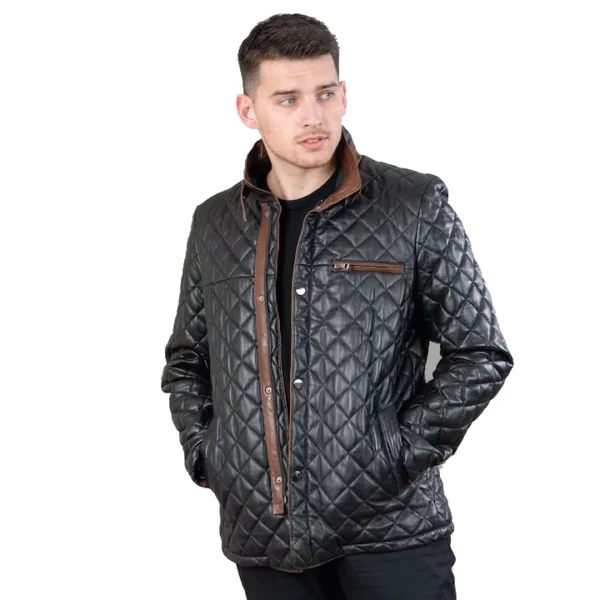 Mens Retro Padded Black Leather Jacket