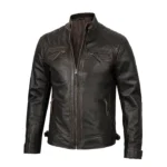 Mens Quilted Brown Leather Jacket