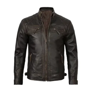 Mens Quilted Brown Leather Jacket